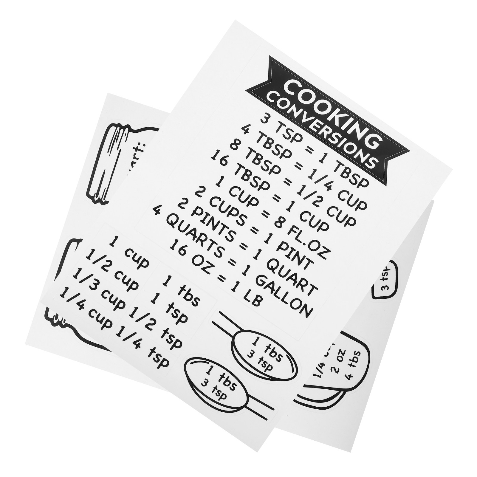 Baking (Kitchen Ingredient) - 2Pcs Kitchen Conversion Chart Sticker Cooking