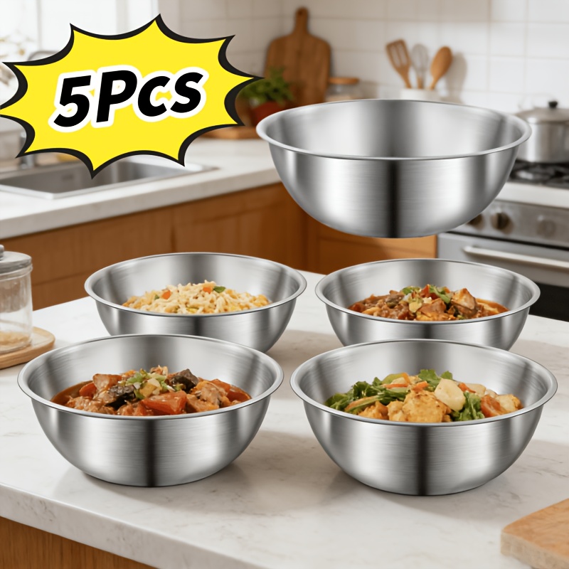 Baking (Kitchen Ingredient) - 5Pcs, Multi-Functional Stainless Steel Kitchen Bowls